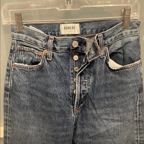 Agolde Blue Straight Leg Denim Jeans with Distressed Hem, 25 - Picture 2 of 14